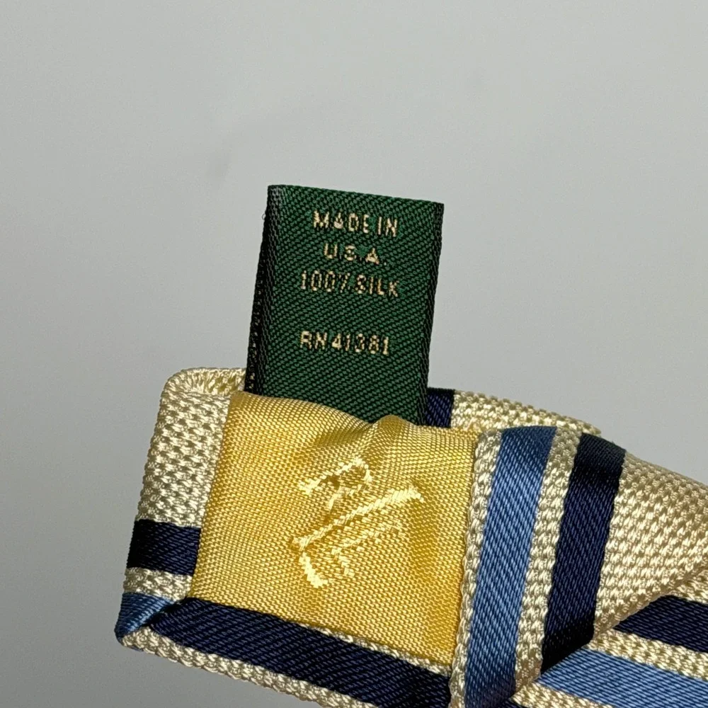 Lauren Ralph Lauren Mens Silk Tie Cream Navy‎ Blue Diagonal Stripe Made in USA